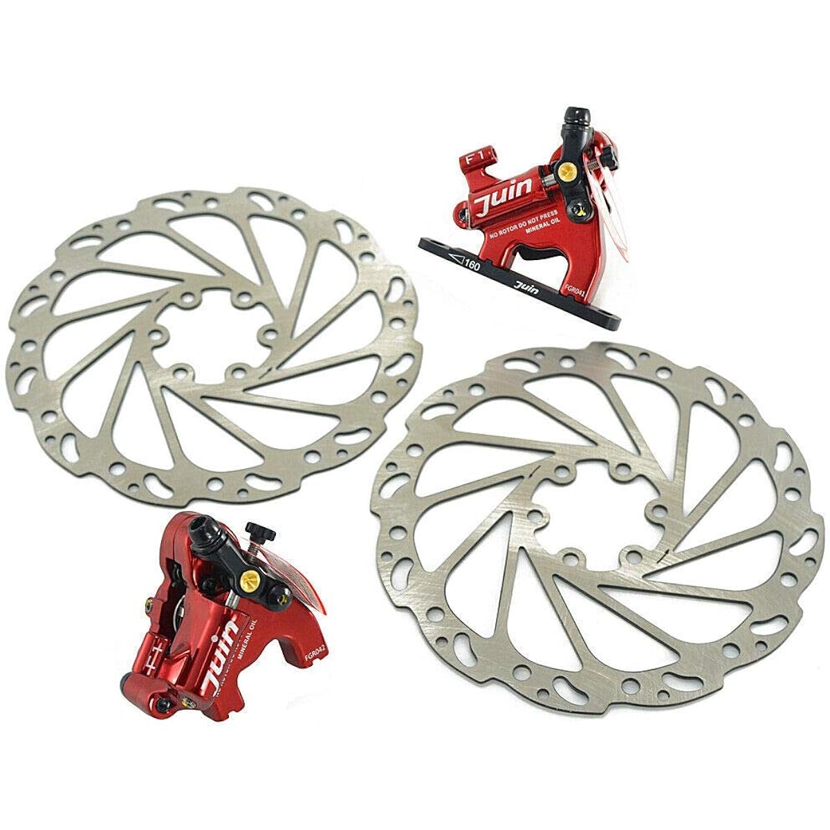 JUIN TECH F1 Hydraulic Flat mount Road CX Disc Brake set 160mm with Rotor,Red, JT1908