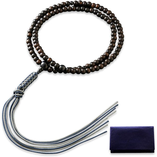 Kyoto Buddhist Altar Hayashi Prayer Beads Rinzai Sect Plain Striped Ebony Blue Tiger Eye (for Men) Official Ceremony [Bead Bag Set] SM-080 Kyoto Prayer Beads