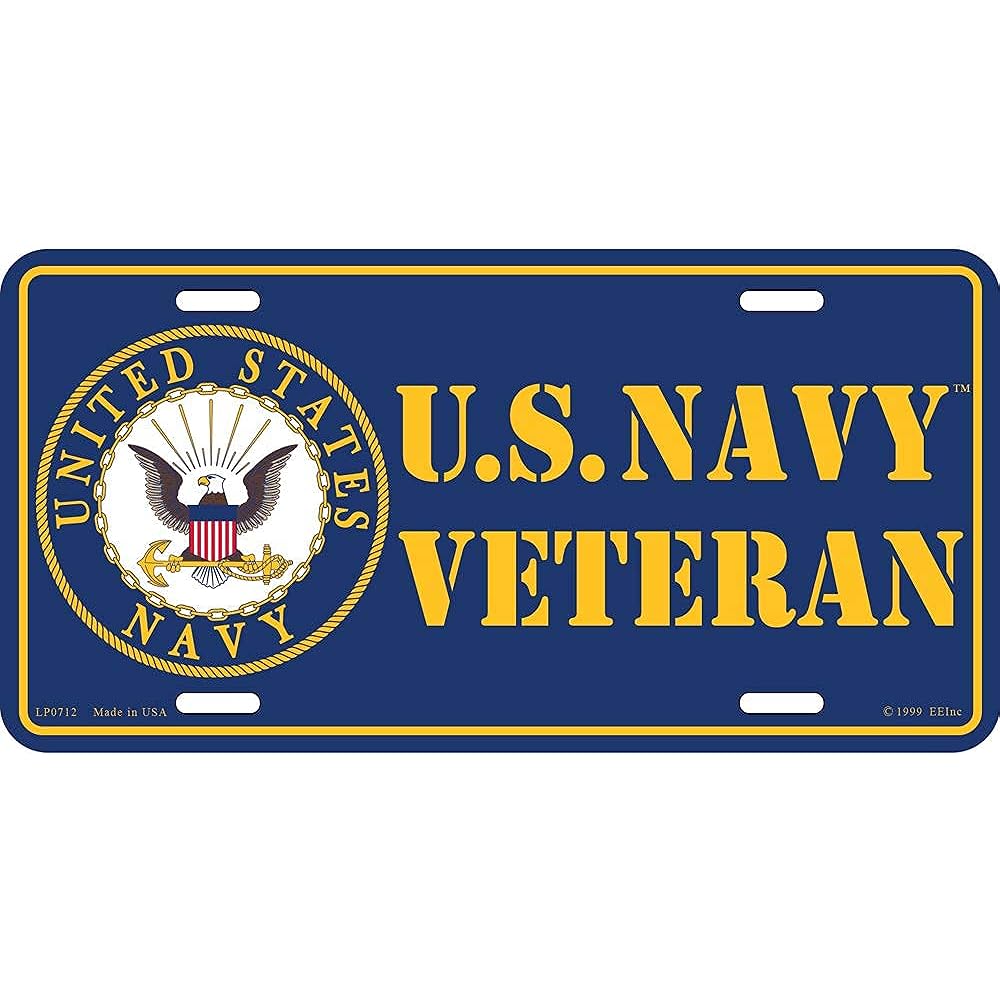 ARTISAN OWL U.S. Navy Veteran USN Metal license plate with zipper screws