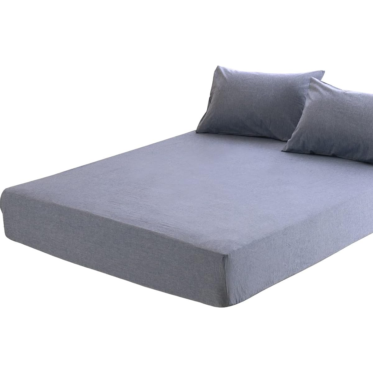 Fitted Sheet Wide King 200x200x30cm Organic Cotton 100% Washed Cotton Bed Sheet BOX Sheet Mite Resistant Indigo Blue