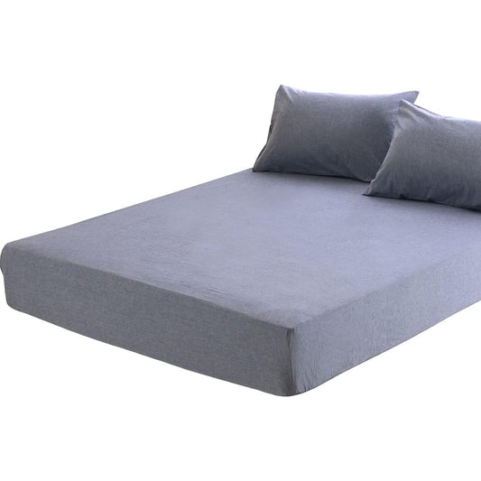 Fitted Sheet Wide King 200x200x30cm Organic Cotton 100% Washed Cotton Bed Sheet BOX Sheet Mite Resistant Indigo Blue