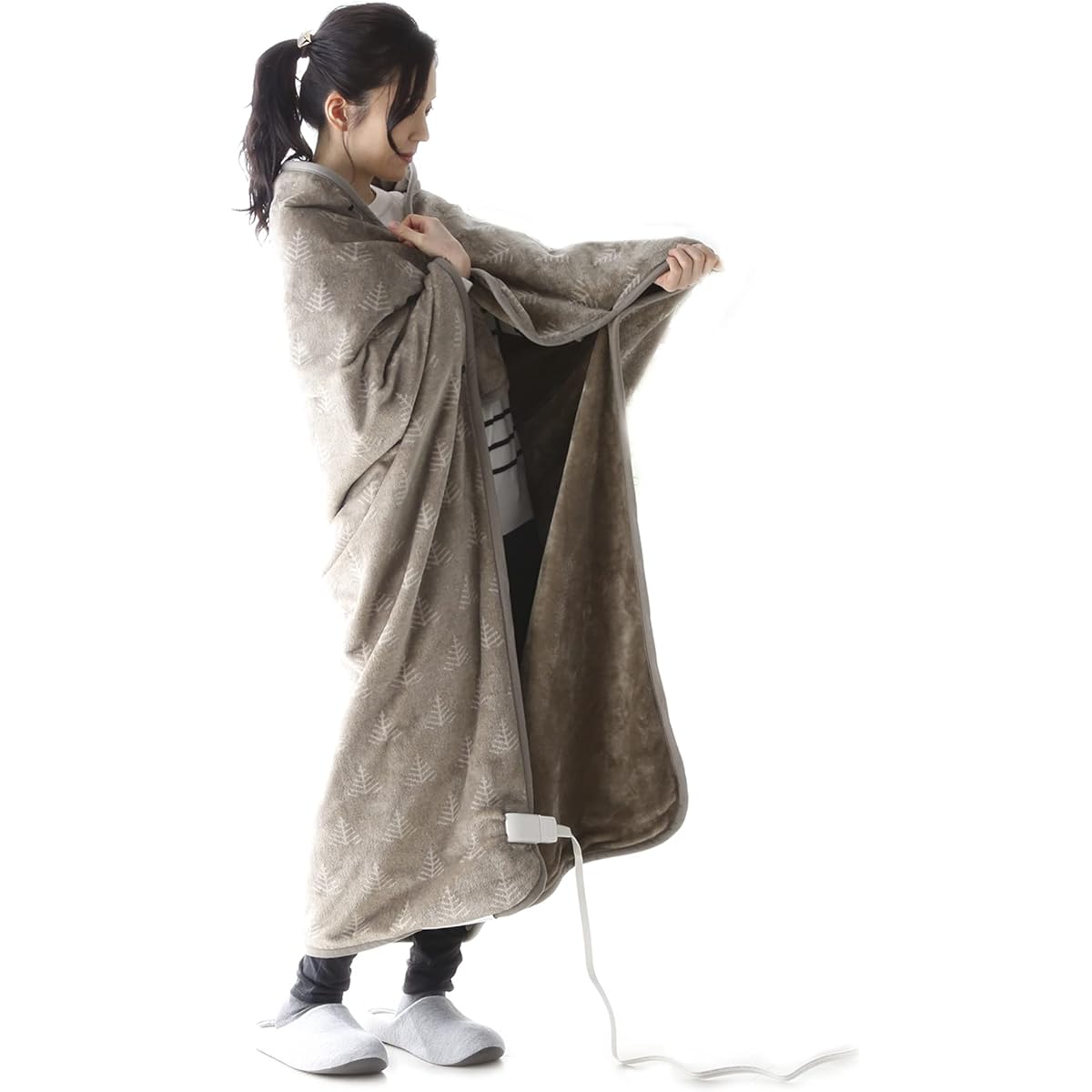 KODEN Electric Blanket, Throw Blanket, 140 x 140cm, Hot Robe, Greige, Washable, Slide Temperature Adjustment, 8hOFF, Dust Mite Killer, CWN142G-HK
