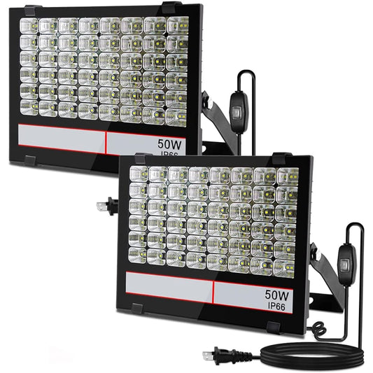 (Upgraded) Ultra-thin Ultra Bright LED Floodlight, 50W Equivalent to 500W, Daylight Color, 5,000 LM, Wide AC 85-265 V, Wide Range Irradiation, High Heat Dissipation, Durable, Dustproof Waterproof