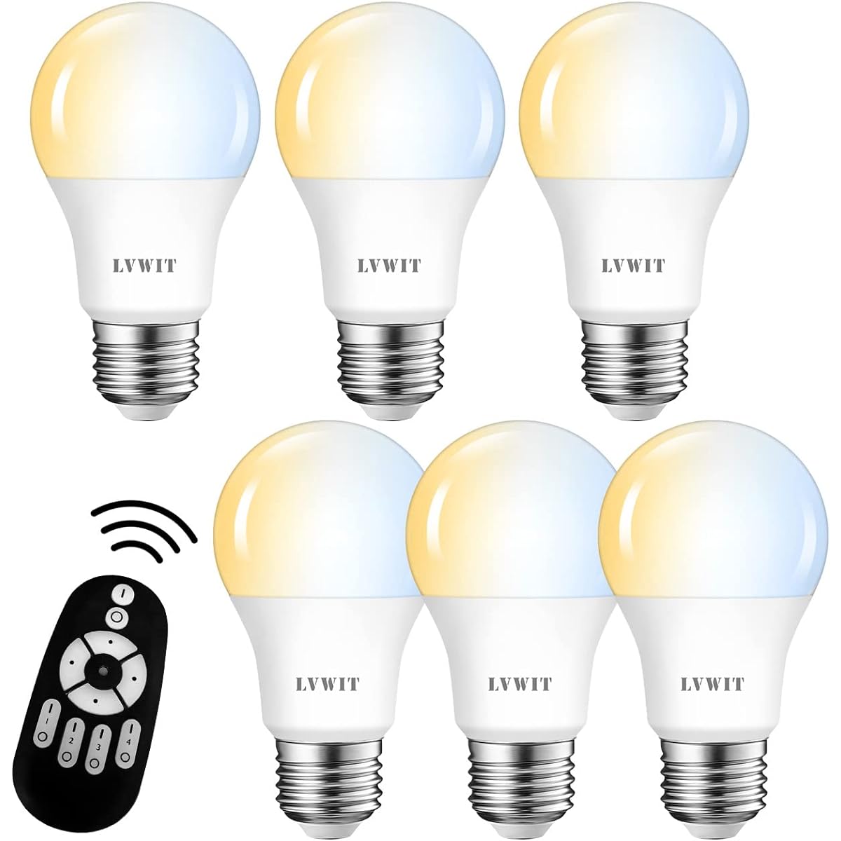 LVWIT LED bulb, 60W type equivalent, E26 base, 900LM, dimming, color adjustment, with remote control, LED lamp, power consumption 8.3W, remote control, daylight color, daylight white, bulb color, night light, wide light distribution type, energy saving,