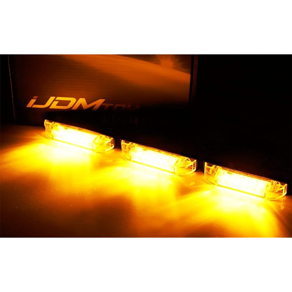 iJDMTOY 3pcs Super Bright Amber LED Center Grille Running Position Light Kit for 2007-2014 Toyota FJ Cruiser (Dark Smoke Lens with Wiring and Hardware)