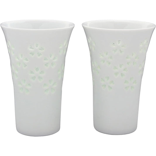 Saisei Pottery Beer Glass Mug White 170ml Hasami Ware Crystal Engraved Beer Cup Pair Hanazume