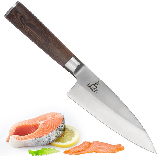 HIROSHI High Carbon Stainless Steel Deba Knife, Japanese Knife, Professional Fish Knife, Fish Cutting, Three Pieces, Meat, Vegetable Cutting, Pumpkin Knife, Sharp Cooking Knife, 16CM, Blade Thickness: 5.5mm, Single Edge, Forged, For Home Use, Restaurant