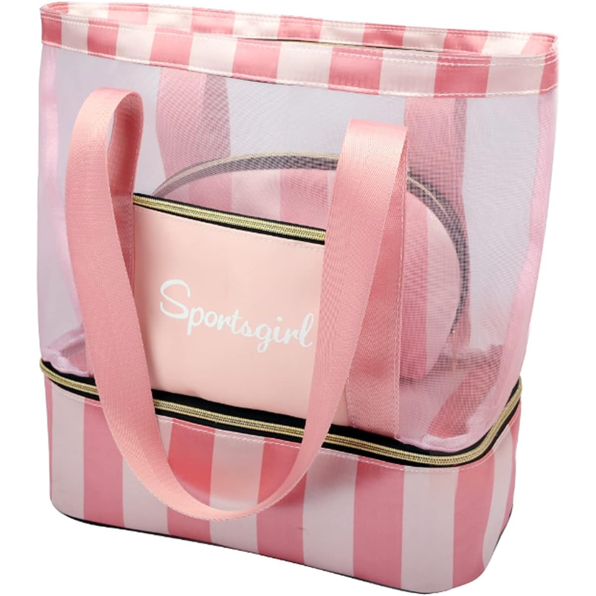 TOMMYFIELD Pool Bag for Girls, Mesh, 2-Way, Zippered, 2-Layer, Shoulder Bag