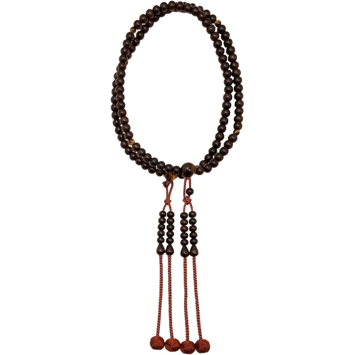 Kyoto Tsuchiya Prayer Store Men's distributed prayer beads, glossy poppy striped ebony, torame stone, pure silk tassel, domestically made, handmade, in paulownia box - for Shingon Buddhism - Main beads: 7mm