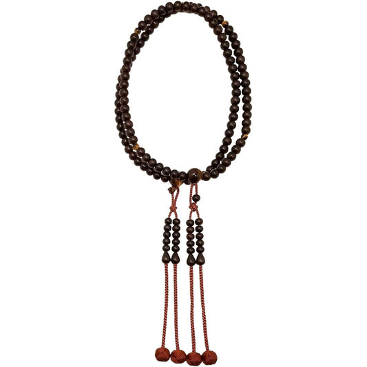 Kyoto Tsuchiya Prayer Store Men's distributed prayer beads, glossy poppy striped ebony, torame stone, pure silk tassel, domestically made, handmade, in paulownia box - for Shingon Buddhism - Main beads: 7mm