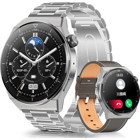 Smartwatch round shape [Bluetooth calls & 3 types of belts included & wireless charging] smartwatch 1.36 inch sapphire glass display Bluetooth 5.2 20 exercise modes IP68 waterproof Voice assistant Call/message notification Password setting Hundreds of wa