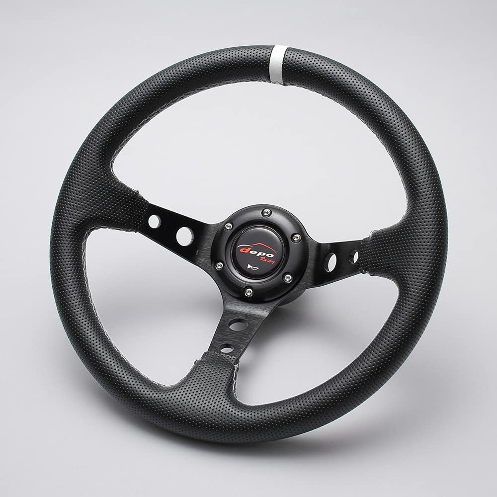 DEPORACING Steering 32φ Deep Cone 70mm Punched PVC White Cross Stitch White Top (D32PW)