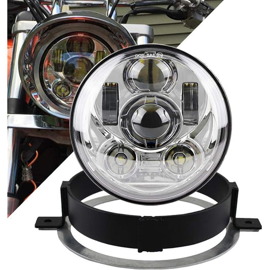 Atubeix 5.75" Round LED Bike DRL with Ring Mount Bracket for 2002-2009 VTX 1300 & VTX 1800 (Silver)