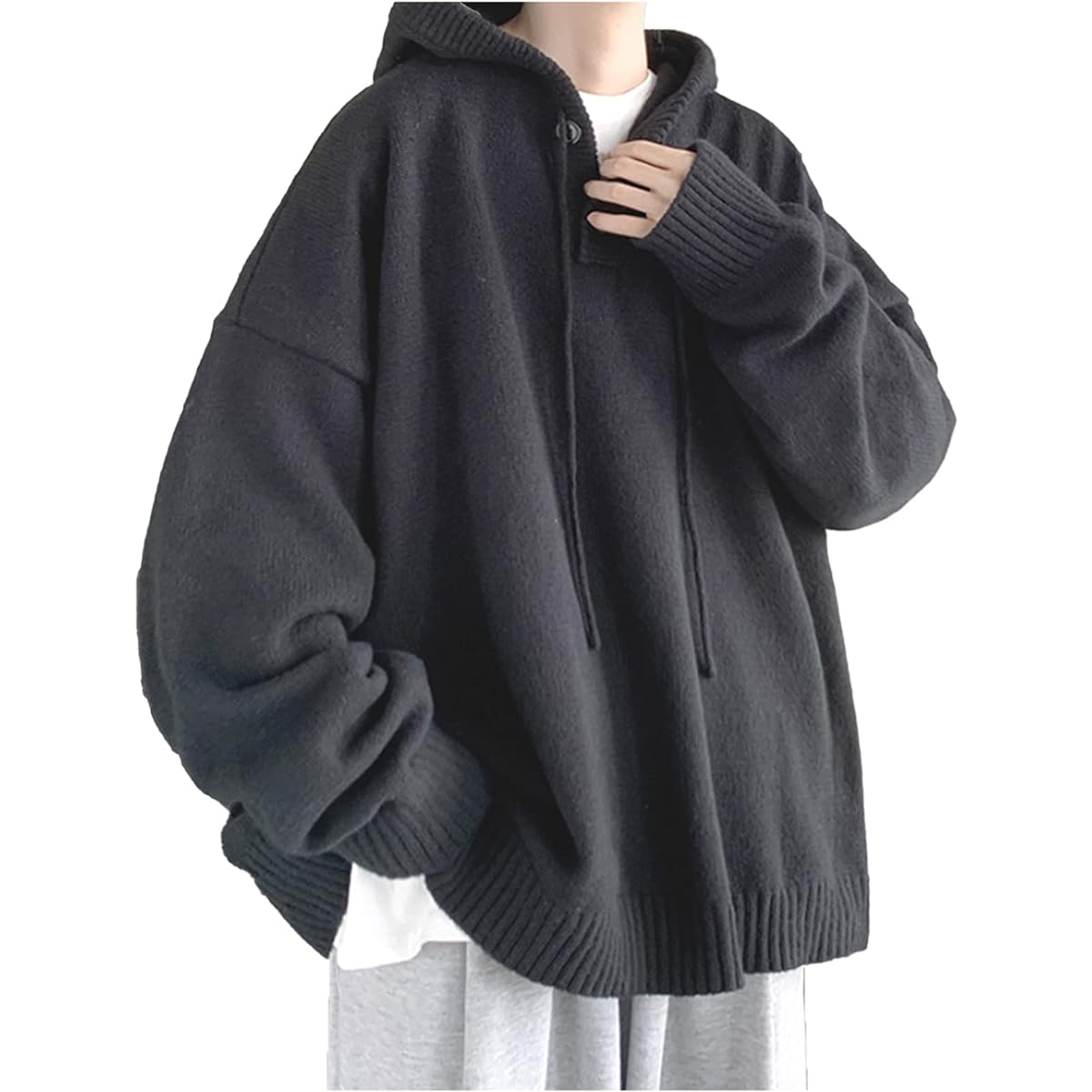 [Famy] Loose Hoodie, Spring, Autumn, Plain, Korean Style, Big Silhouette, Men's M ~ L