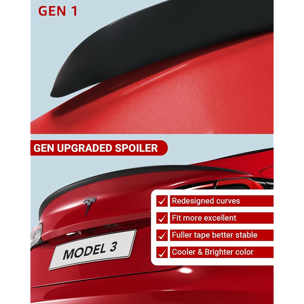BASENOR 2016-2023 TESLA Model 3 Performance Spoiler Original Trunk Wing ABS Mat Black Gen 2