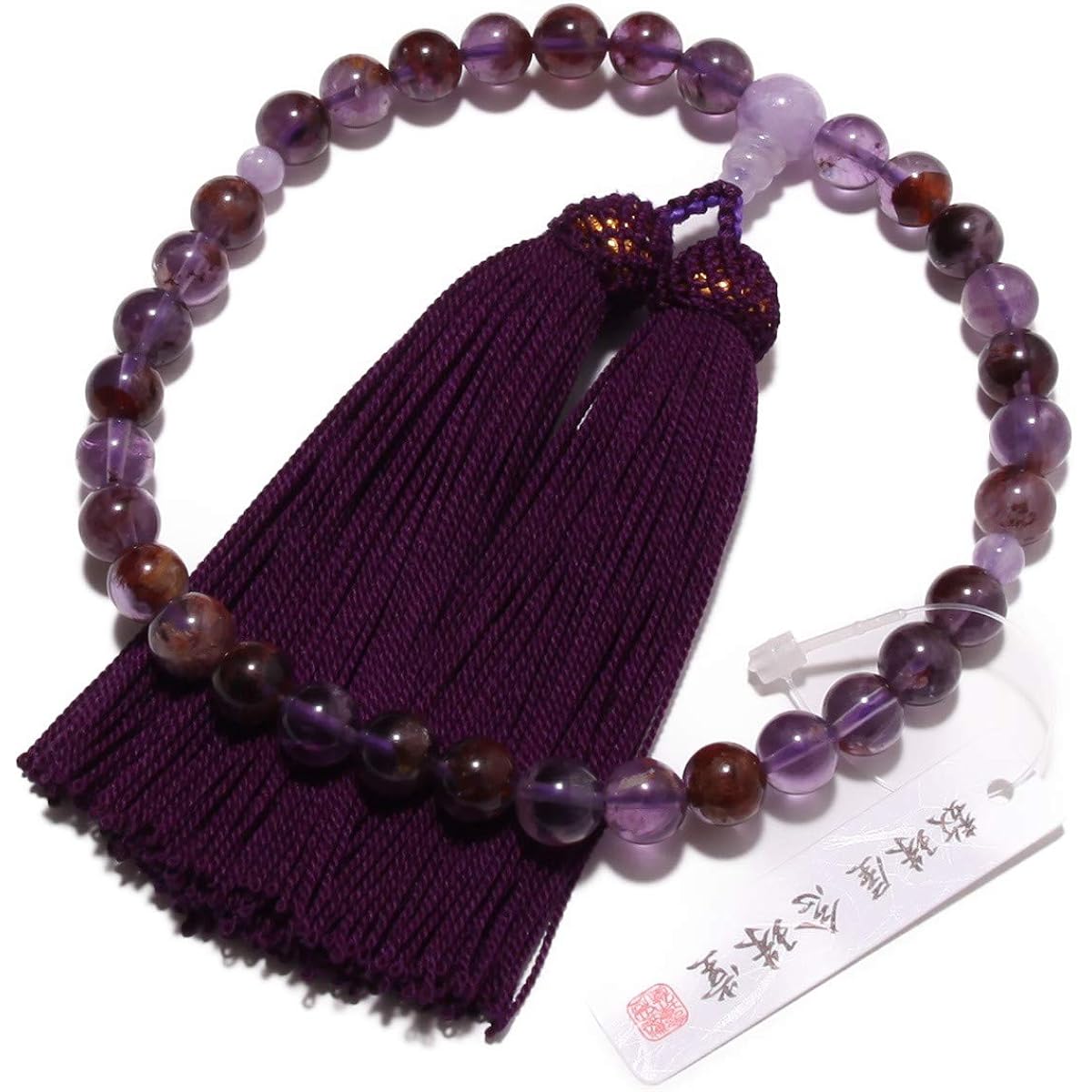 Prayer beads made in Japan > Women's high-quality natural stone Root amethyst with Fujigumo stone Pure silk tassel (tassel color ancient purple) Made in Japan Comes with a prayer bead bag Handmade prayer beads Can be used by all sects [Long-established p