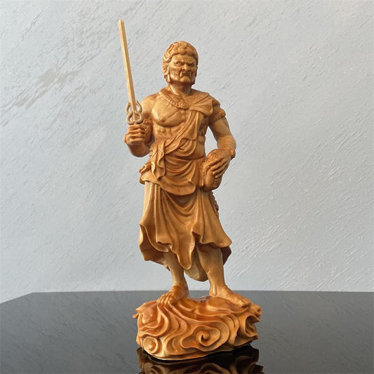 Wooden Carved Buddha Statue, Fudo Myoo Standing Statue, Natural Cliff Kashiwagi Buddha Statue Figure, Buddha Statue, Healing, Peace of Mind, Decorative Buddha Statue, Amulet, Amulet, Principal Image, Wooden Ornament (Height 18cm x Width 8cm x Depth 6.5cm
