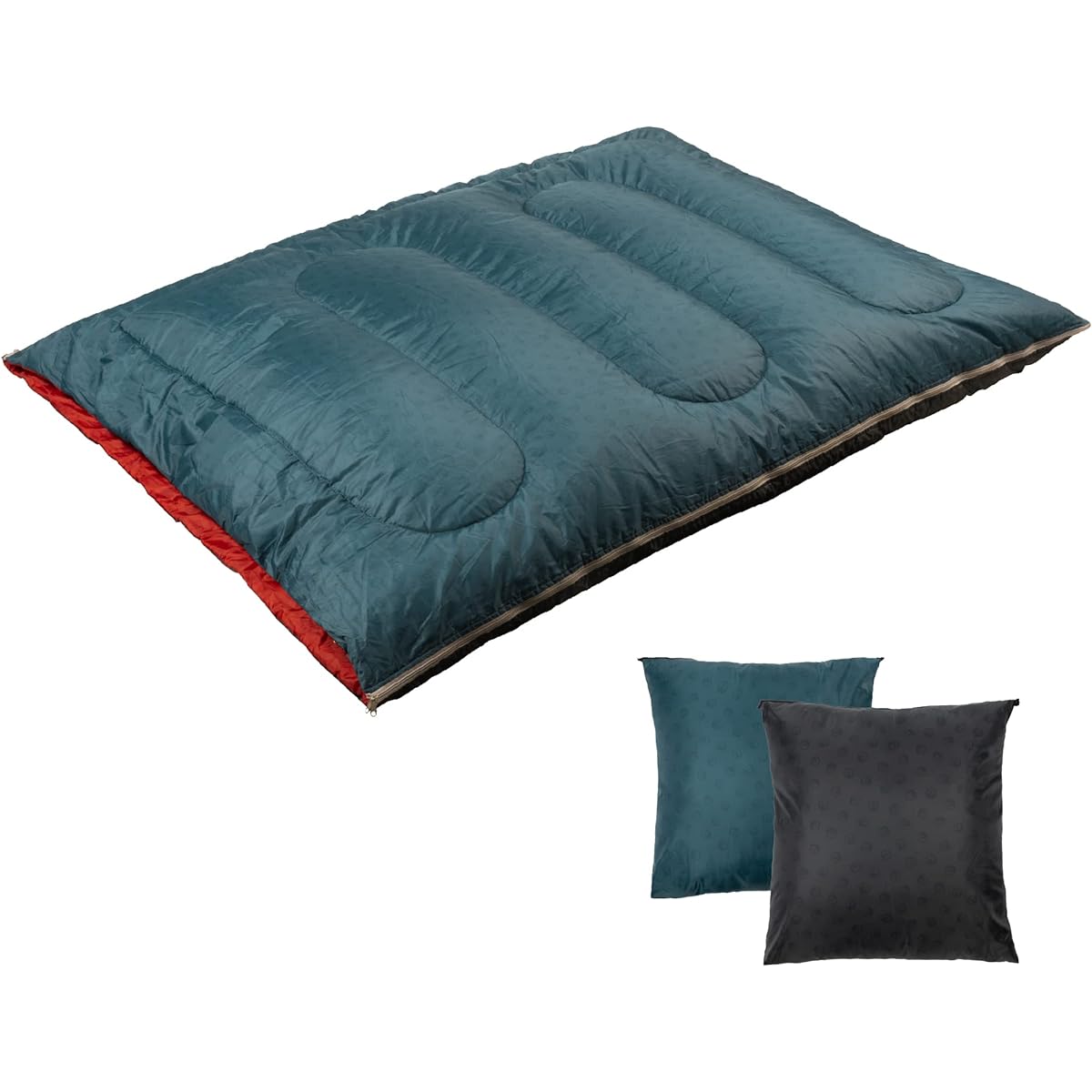 G.G.N. Sleeping Bag for Two People, Car Sleeper Bag, Large, Winter, Wide Size, Cushion Cover Included, Wide Sleeper Bag, Sleeping in the Car, Car, Minivan, Accommodation, Disaster Prevention, Disasters, Green, Red, Gray, 190 x 140 cm