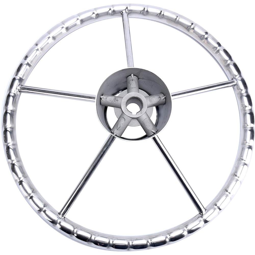 Amarine 13-1/2" 5 Spoke Destroyer Style Stainless Boat Steering Wheel
