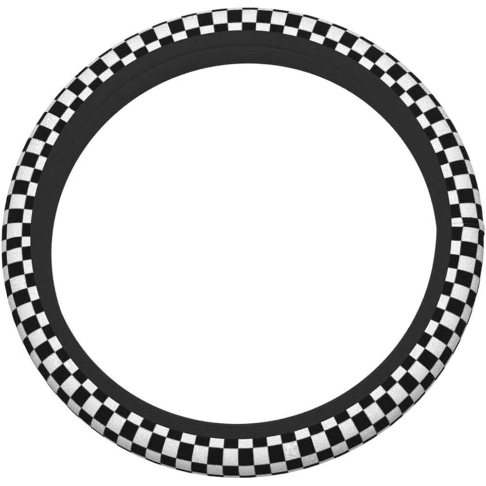 TEERY-YY Black White Race Checker Flag Cover Winter Warm Soft Teletal Universal 15 inch Car Accessories Handle Protector Women's Girls Ladies Men's Mens