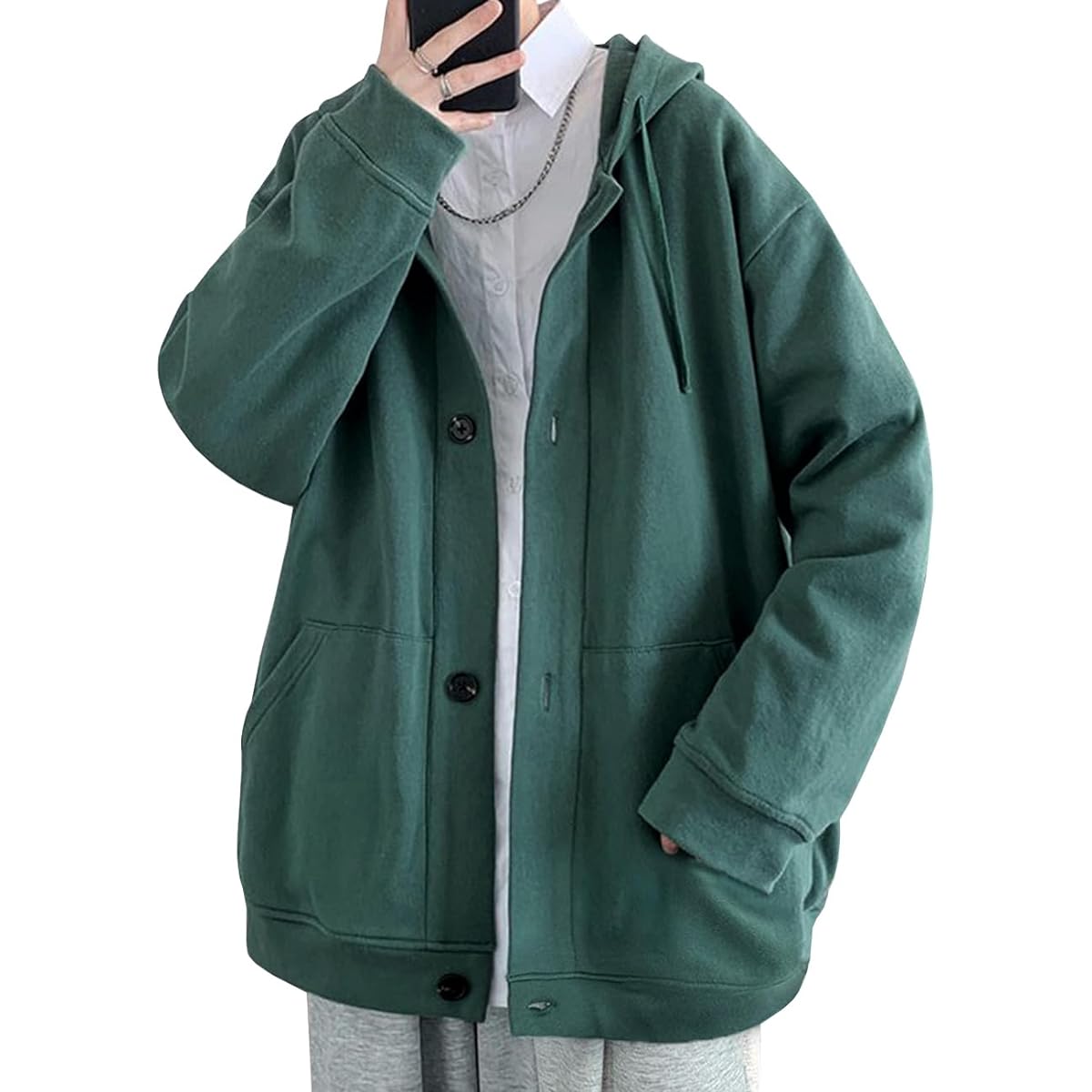 [EASTEMPO] Men's Parka, Spring, Long Sleeve, Stylish, Hooded, Plain, Loose, Casual, Large Size
