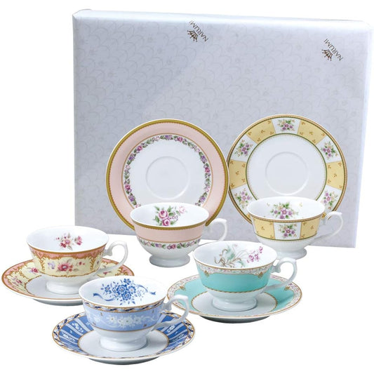 NARUMI Cup Saucer Set Floral Boutique 210cc Floral 5 Pattern Set Stylish Gorgeous Wedding Gift Present Microwave Warmable Made in Japan Gift Box Included Wrapped 41721-33459AZ