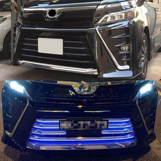 BM VOXY 80 Series Late ZS 7/2017 ~ LED Front Bumper Grille Cover Front Garnish Stainless Steel + ABS Blue Lighting Parts Dress Up Car Accessories Exterior VOXY 7PCS 3360