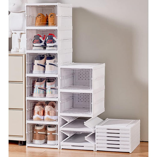 Shoe Box Folding Durable Entrance Storage Shoe Shelf Clear Sneaker Display with Door Shoe Storage Rack Unisex Dustproof Large Capacity Sneaker Storage Box Sneaker Box (SB01 Set of 3)