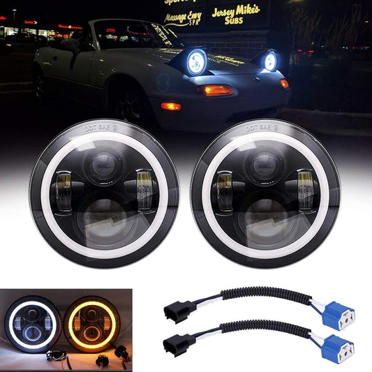 90-97 Mazda Miata MX5 MX-5 H6024 Pair Full LED Headlight Headlight Halo Angel Eye White DRL DRL Turn Light High Light Beam