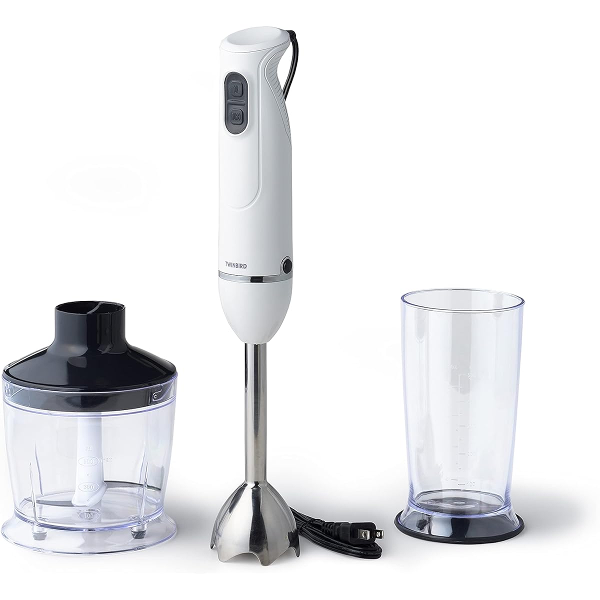 Twin Bird Tsubame Sanjo Handy blender with chopper, 4 functions in 1, lightweight, 2-speed adjustment, motor protection device included, baby food, dressing making, scale included, juice making, stainless steel [1 year manufacturer's warranty] White KC-4