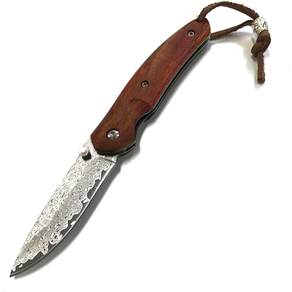 Irai Utaki Small Pocket Knife Damascus Folding Knife Liner Lock Outdoor Knife Survival Wood Handle EDC Knife