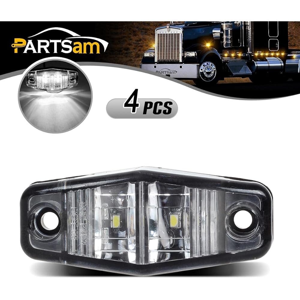 PARTSAM 4X 2.5 inch clearance clear/White LED lamp 2 Diode Troller Truckside Marker Light