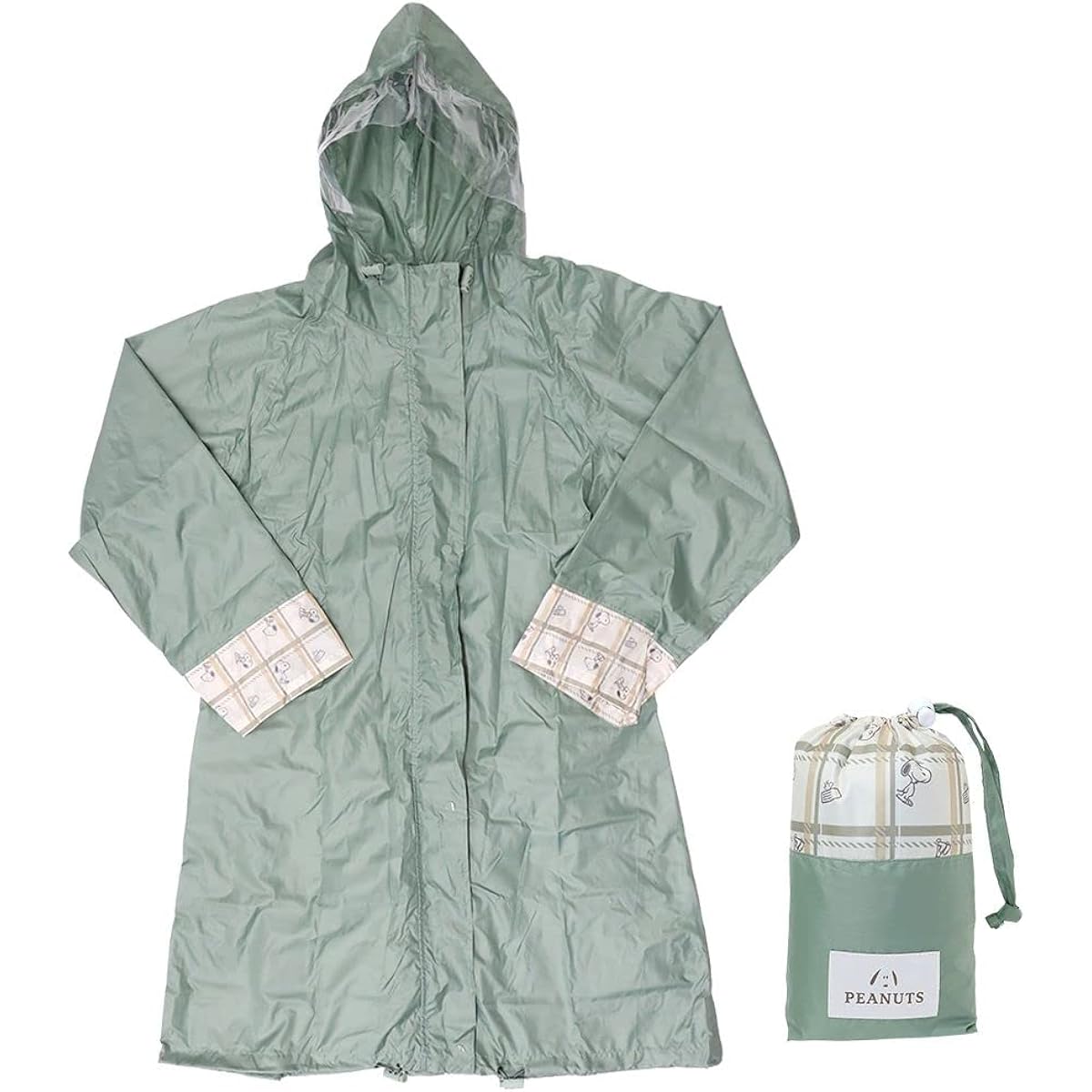 [Kamio Japan] Rain Poncho Snoopy Rainwear Check Light Green