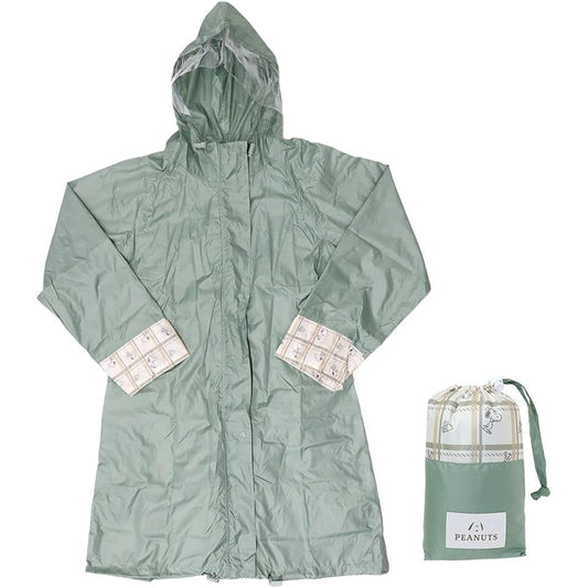 [Kamio Japan] Rain Poncho Snoopy Rainwear Check Light Green