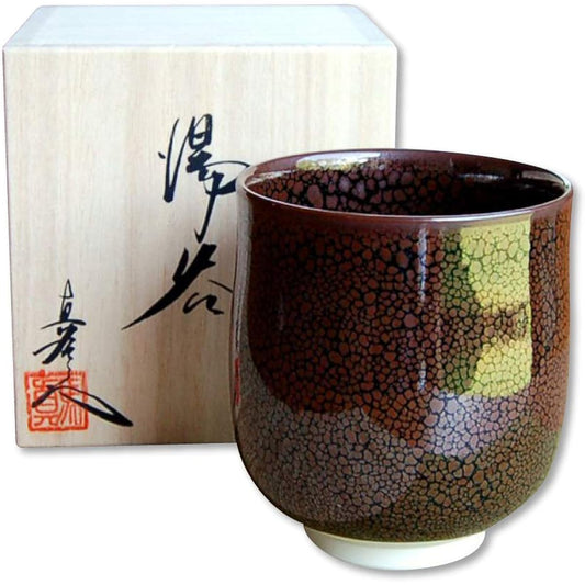 Arita ware hot water cup in wooden box Yuteki tenmoku large Baba Maemon kiln Wooden box gift that makes a great gift