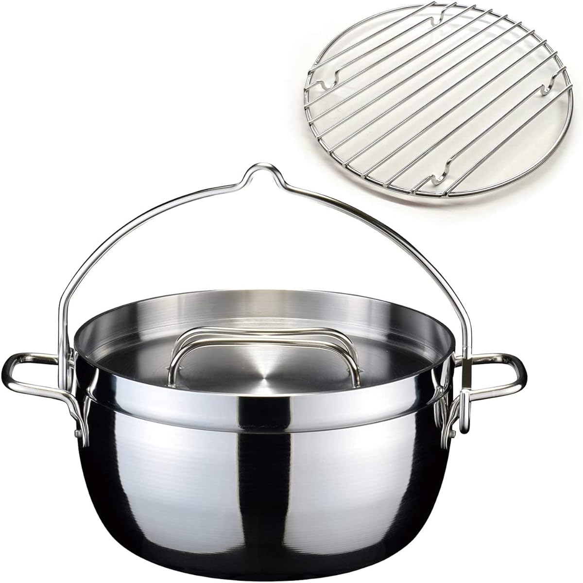 [Made by Tsubamesanjo] TSBBQ Light Stainless Steel Triple Layer Dutch Oven (Anhydrous Pot) 8 Inch Mirror Finish TSBBQ-006 (02.With Bottom Grate)