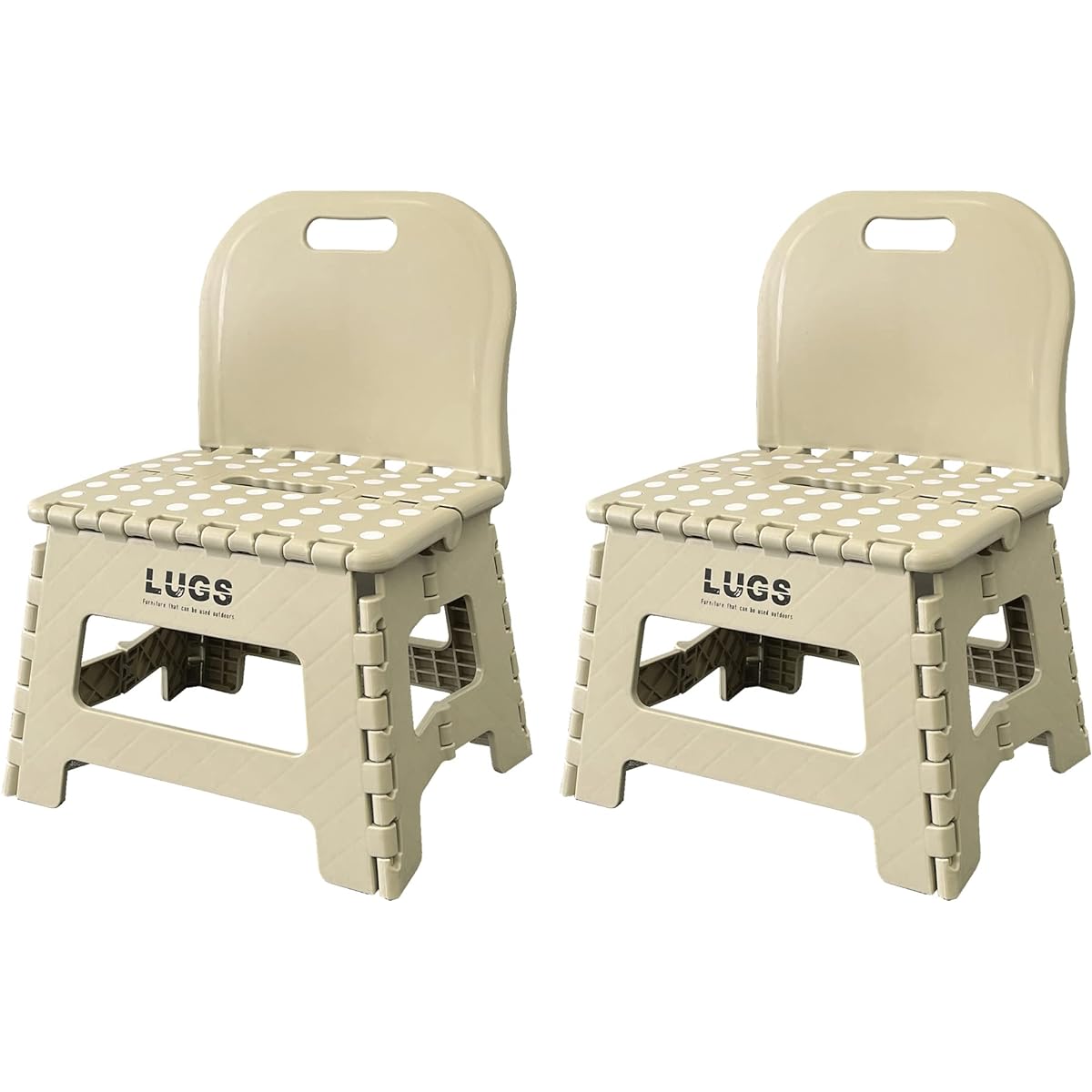 ILC [Set of 2] LUGS Compact Chair with Backrest for Outdoor/Picnic/Cherry Blossom Viewing/BBQ/Children Sand Beige W32 x D25 x H42.5cm (when used) W32 x D6.5 x H42.5cm (when folded)