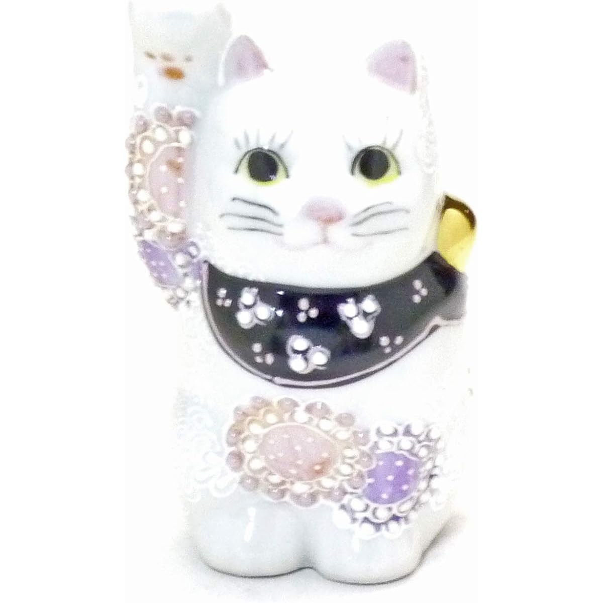 Hyakkaen - Kutani ware "beckoning cat" Deco Mori Hanamurasaki No. 4 (money luck)