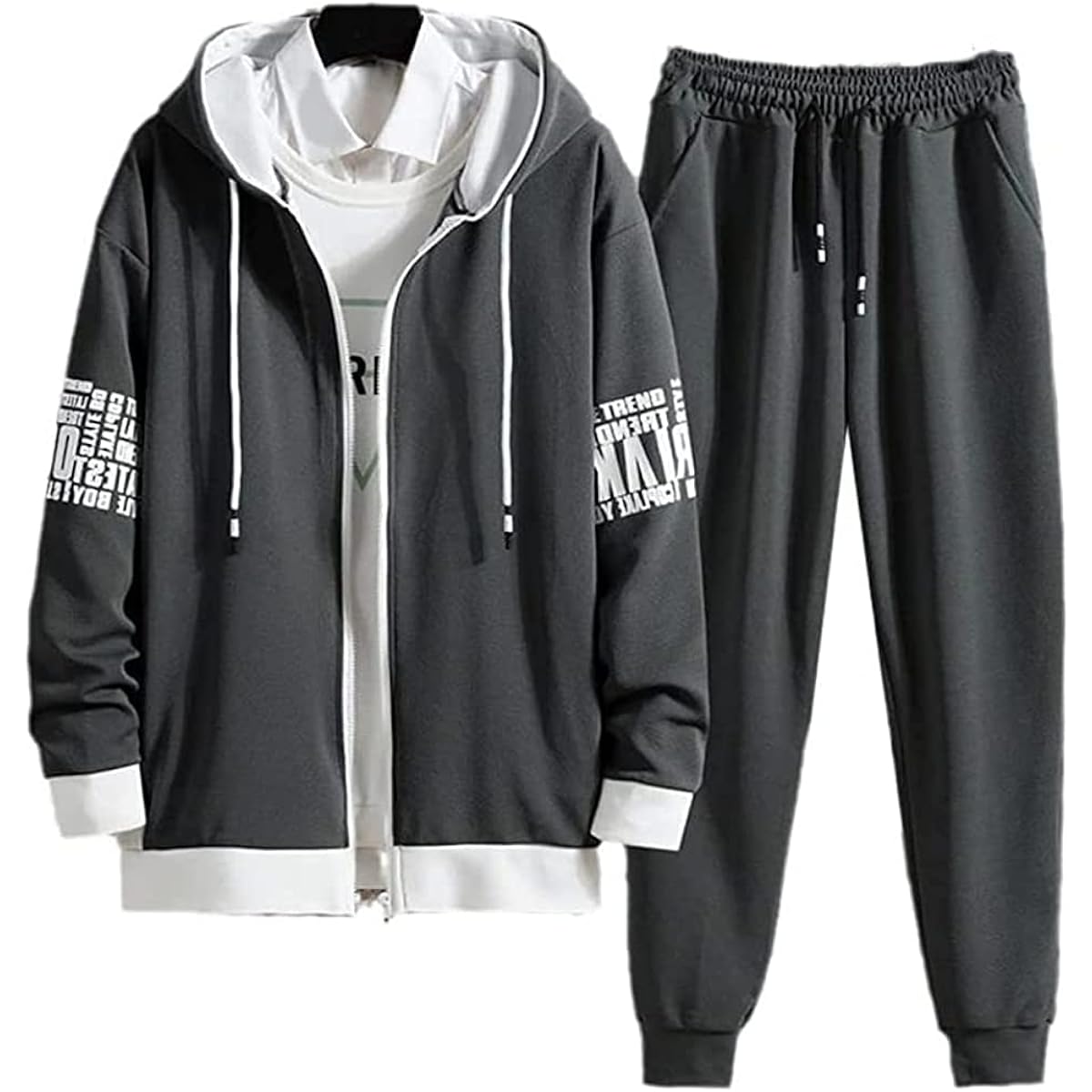 [Emptio] Open Front Jersey Top and Bottom Set Top and Bottom Bottoms Full Zip Chuck Sportswear Loungewear