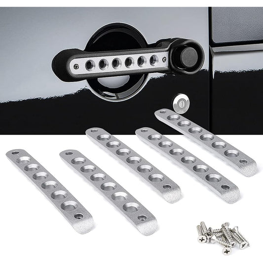 XPRITE 5/Set glossy aluminum door grab handle insert cover rim 2007-2018 JEEP WRANGLER JK & UNLIMITED 4 door compatible Silver