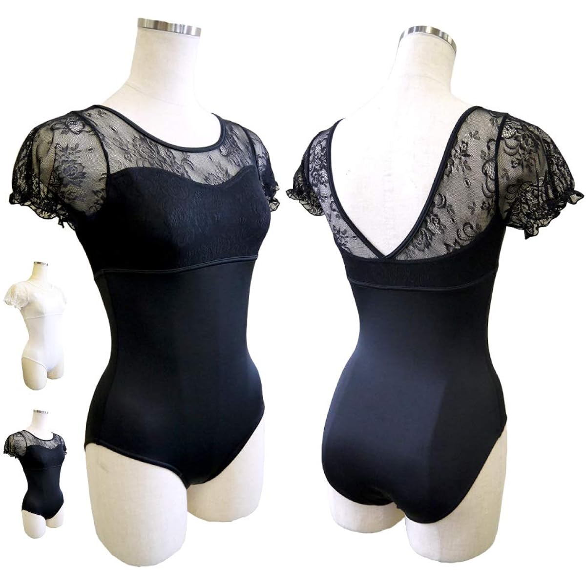 Ballet leotard for adults and juniors [Lisa] Elegant flower lace ballet leotard, see-through lace, sleeves, puff sleeves, made in Japan, leotard, 3 year warranty included, ballet supplies