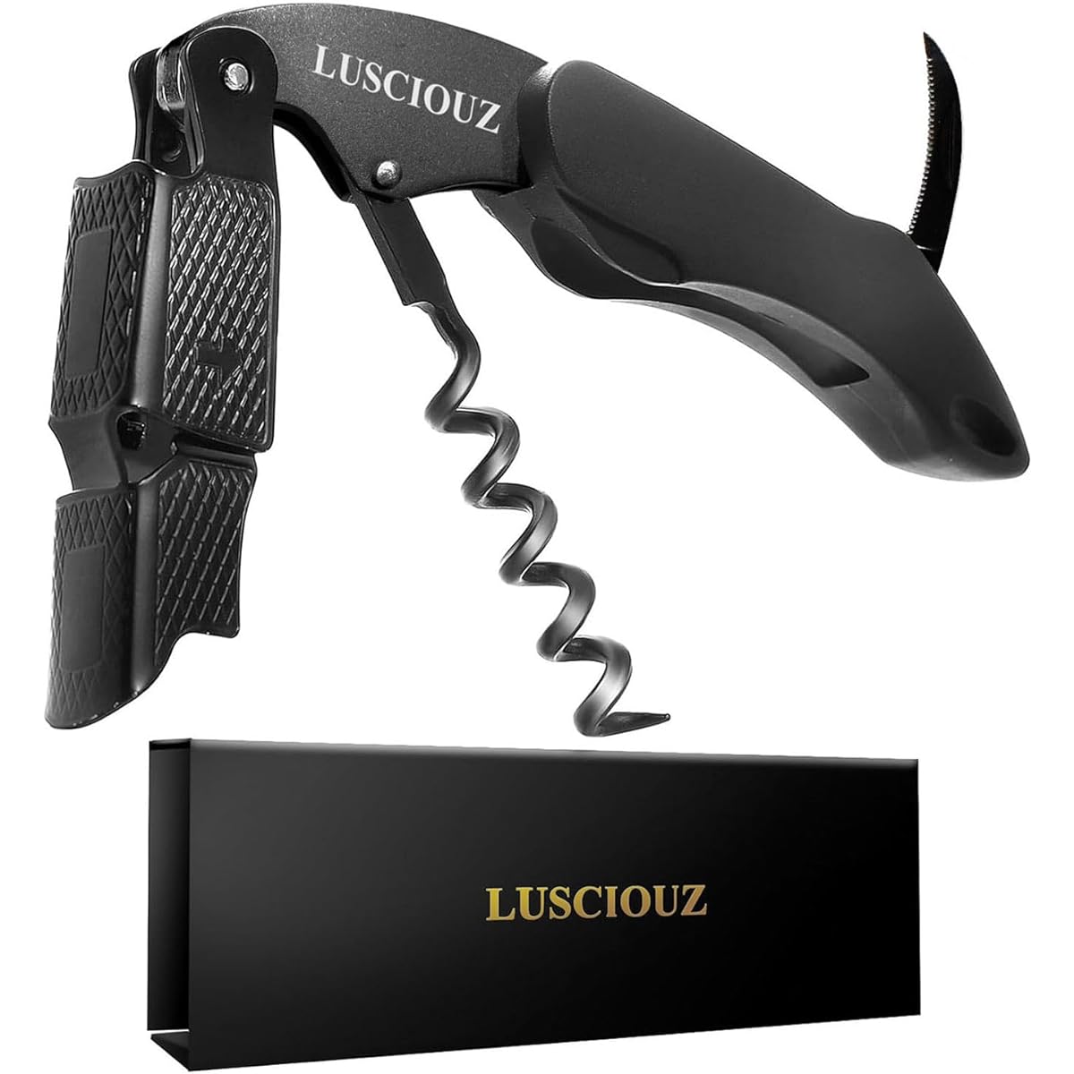 LUSCIOUZ Sommelier Knife Professional Double Action (Titanium Black 102)