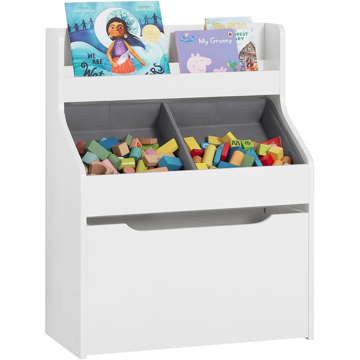 SoBuy Picture Book Shelf, Picture Book Rack, Toy Storage, Toy Box, Stylish, Width 63 x Depth 32 x Height 80 cm, Large Capacity, Box with Casters, Storage Shelf, Storage Case, Kids, Storage Box, Children's Shelf, Open Shelf, Children's Furniture (KMB71-W)