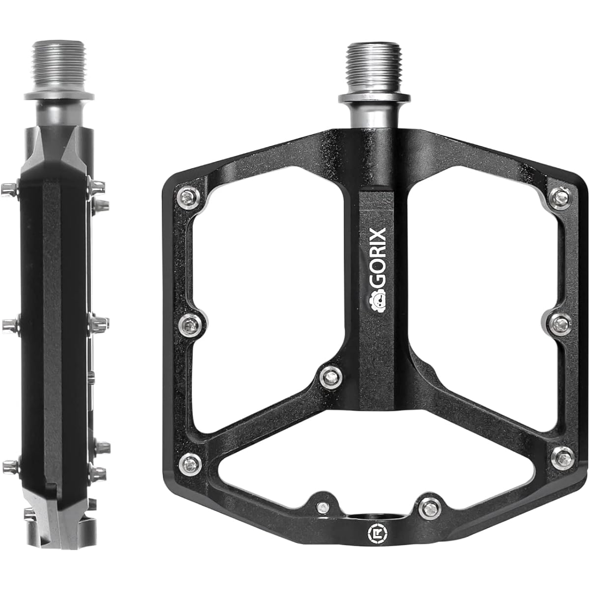 GORIX Bicycle Pedal, Flat Pedal, Lightweight, Aluminum, 3 Bearings, Smooth Rotation, Wide Design, Non-Slip Pin (GX-FY324), Black, Durable, Road Bike, Cross Bike, Mountain Bike and Other Bicycles, Cycle Pedals, Pedal Replacement