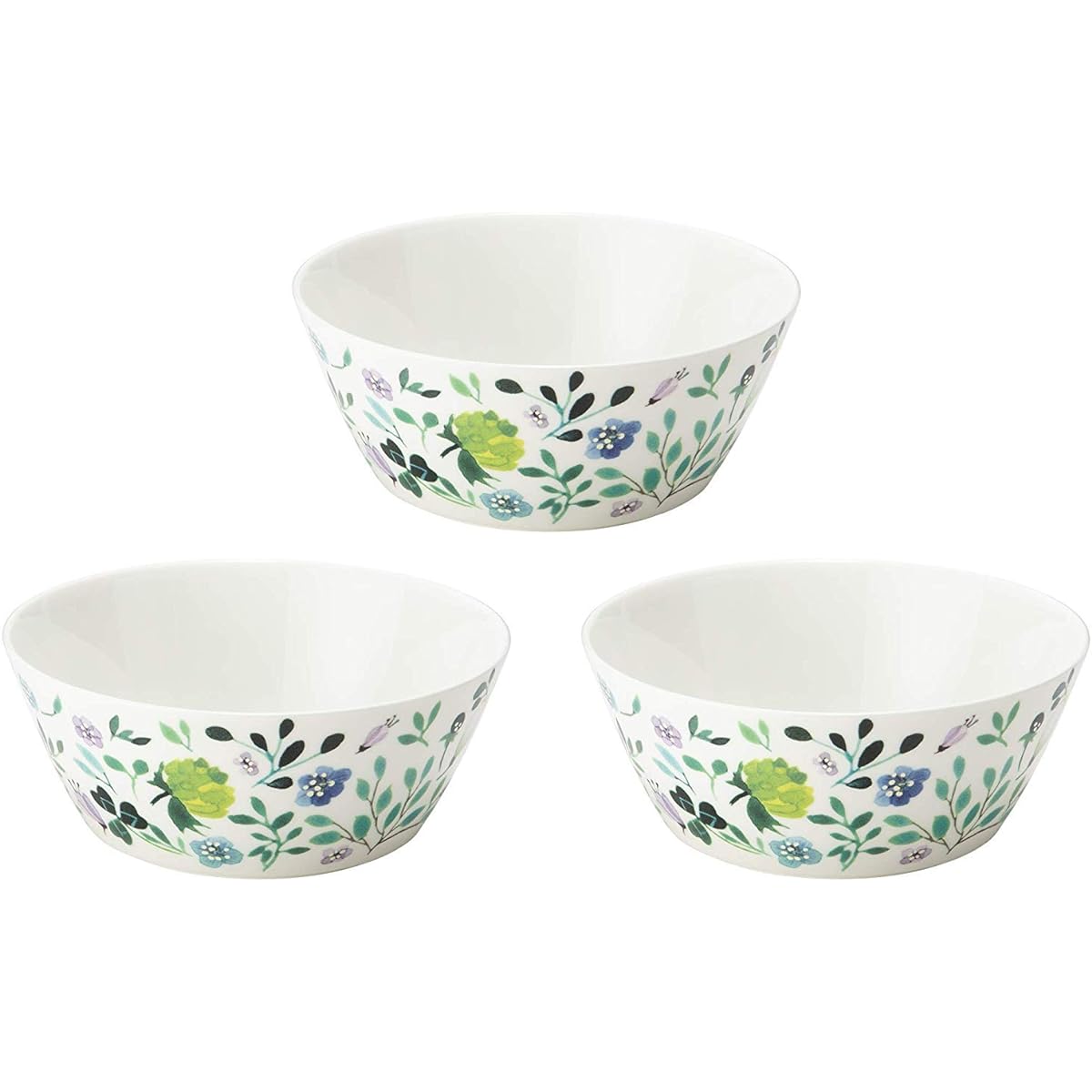 NARUMI Dinnerware Set, Anna Emilia, Diameter 14cm, Green, Floral Pattern, Cute, Set of 3, Microwave Warming, Dishwasher Safe, Gift Box Included, 51854-23166P