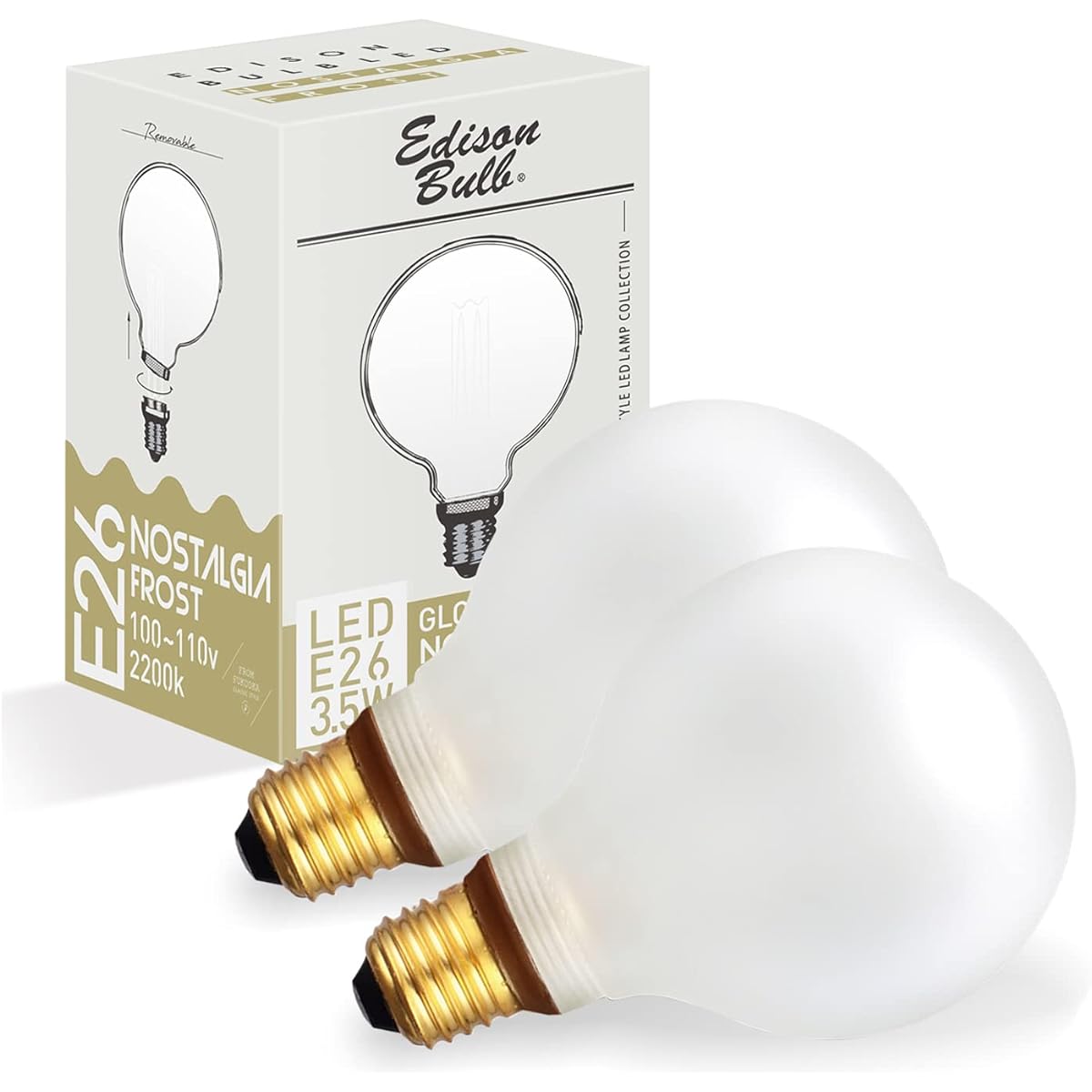 [Set of 2] E26 Dimmer Compatible Edison Bulb LED Bulb Nostalgia (GLOBE Frost) Set of 2 150lm 2200K Bulb Color Edison Bulb Bare Bulb