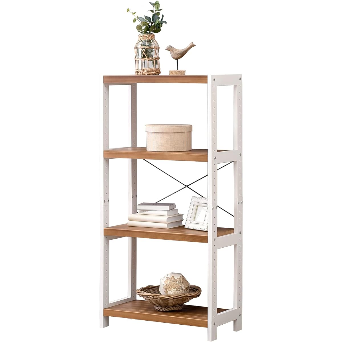 Hagiwara Wood Rack Open Rack Shelf Wall Storage Width 60 Depth 30 Height 120 cm Rustic White Light Brown Wooden Pine 4 Tier Movable Shelf Rack MCC-6035WSLB 1 unit included