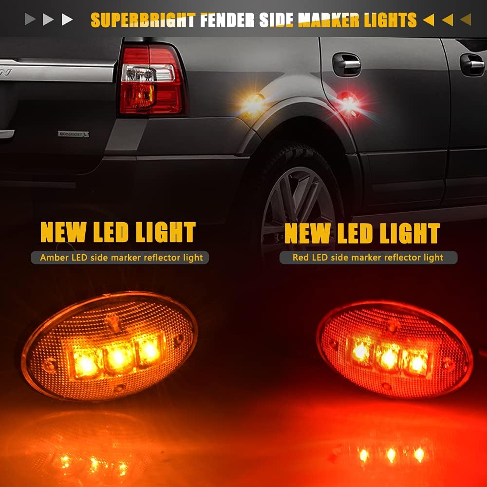 NIFEIDA Dual Bed Fender Side Marker Light Ford 1999-2014 F150 F350 F350 F550 Super Duty Frontoria Wheel Waterproof LED Clear Lamp Lamp T10 With T10 Plug (2 Amber & Red 2 pieces