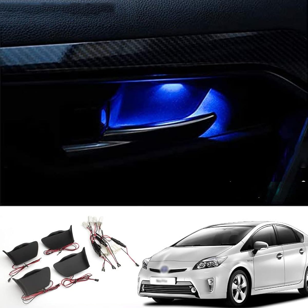 Boltry Toyota Prius 30 Series 30 Series Inner Door Handle, LED Illumination, PRIU 30 Series, Previous / Late Design, Interior Parts, Interior Panel, LED Atmosphere Light, Easy Installation, Coupler On, 4-Piece Set (Blue)