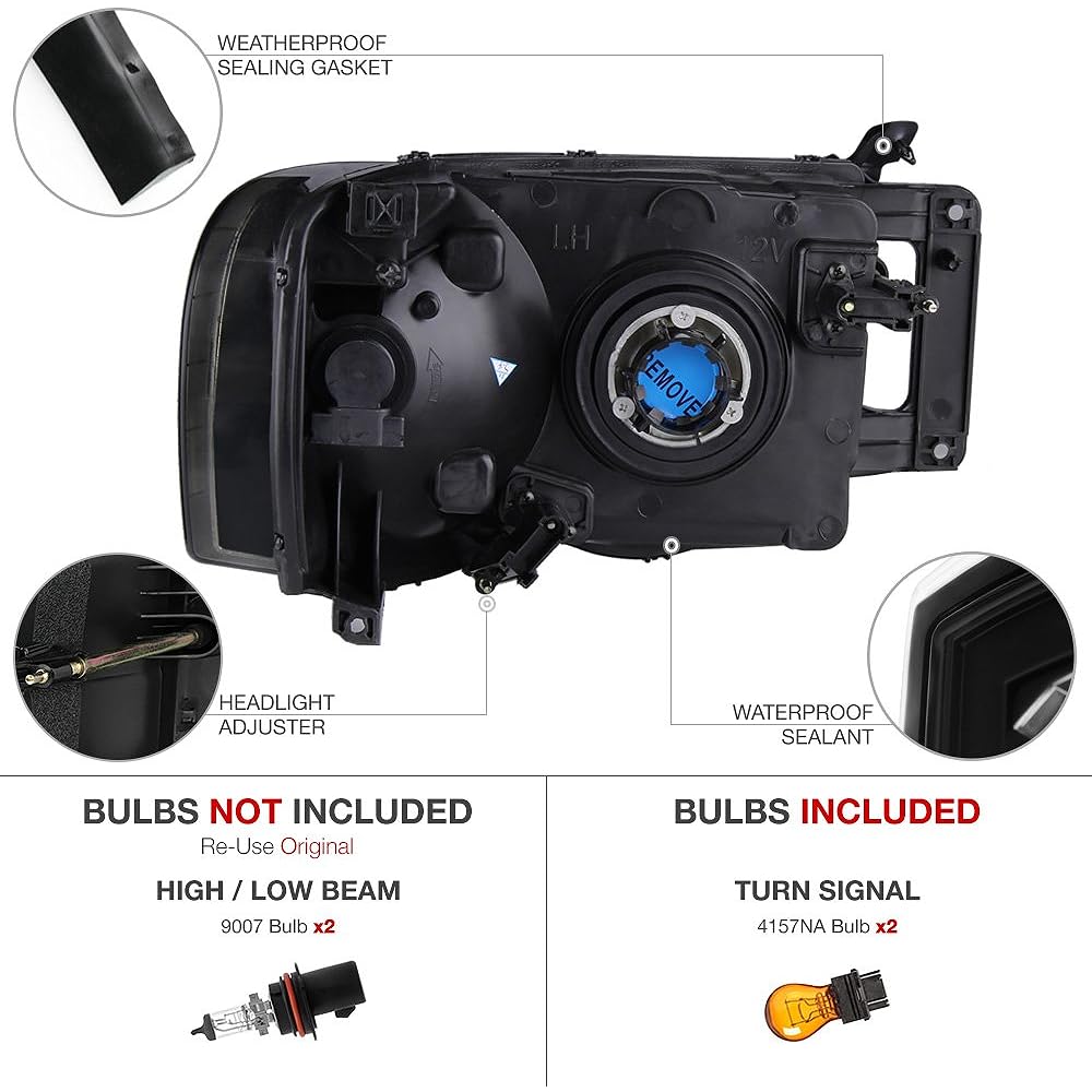 VIPMOTOZ Black Housing OE Style Head Light Head Lamp Acemburi 2002-2005 Dodge Lamb 1500 2500 3500 Pickup truck driver seat & passenger seat side